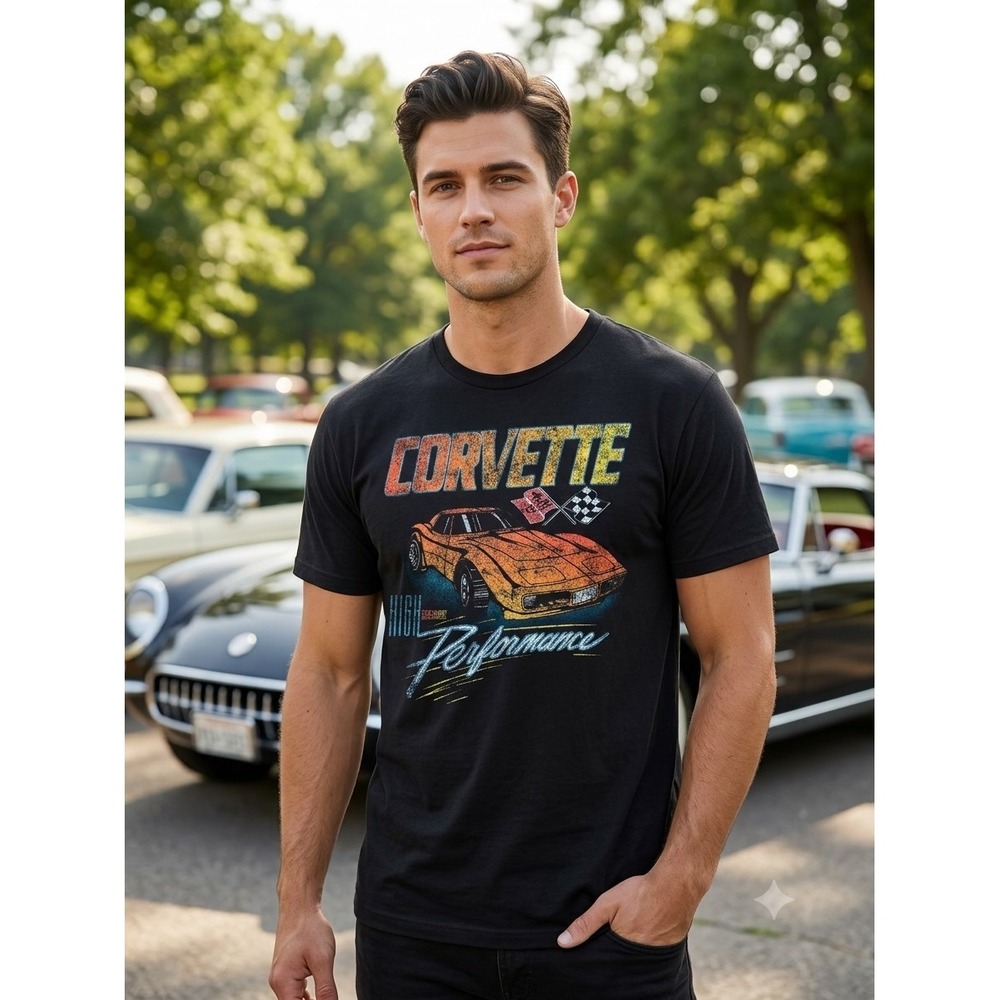 Chevrolet Corvette L 42 44 Black High Performance Graphic Tee Vintage Look